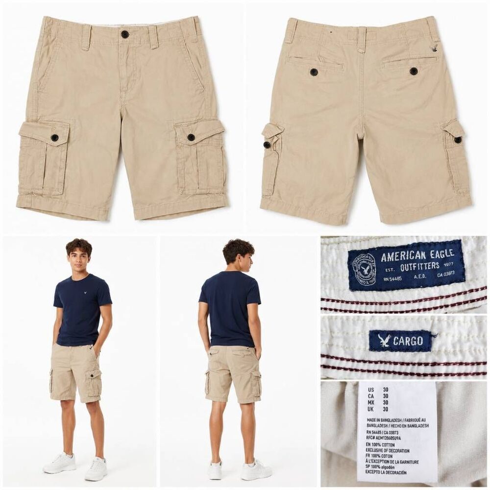American Eagle Cargo Shorts Men’s Size 30 Khaki 100% Cotton Outdoor Utility